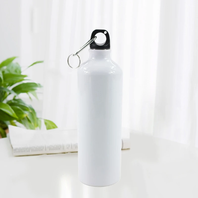 400/500/600/750ml White Blank Sublimation Water Bottle with Carabiner Aluminum Outdoor Sport Kettle for Heat Press Print