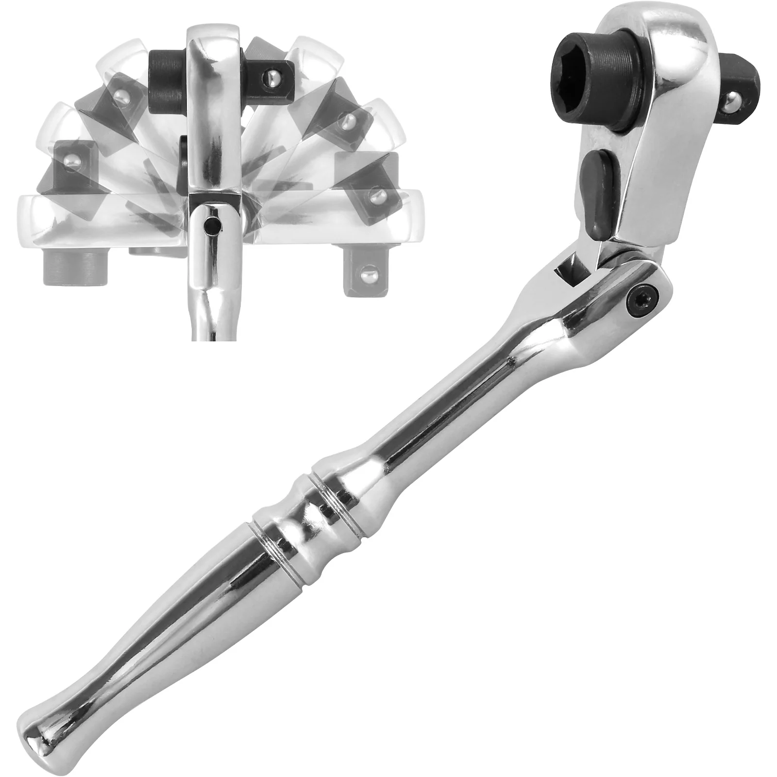 Ratchet Handle Chrome Vanadium Steel 2 in 1 Multifunctional Flex Head Ratchet Wrench 1/4inch Drive Ratchet and Bit Driver Tool