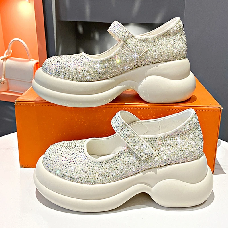 여름 새 캐주얼 플랫폼 스니커즈 럭셔리 워터 다이아몬드 - Women'S Fashion Velcro Sneakers 리뷰 및 가격