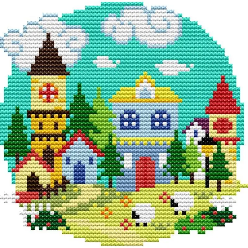 Four Seasons Village NKF Cartoon Cross Stitch Kit  Aida 14CT 16CT 11CT White Counted Printed Fabric DMC Thread Embroidery Crafts