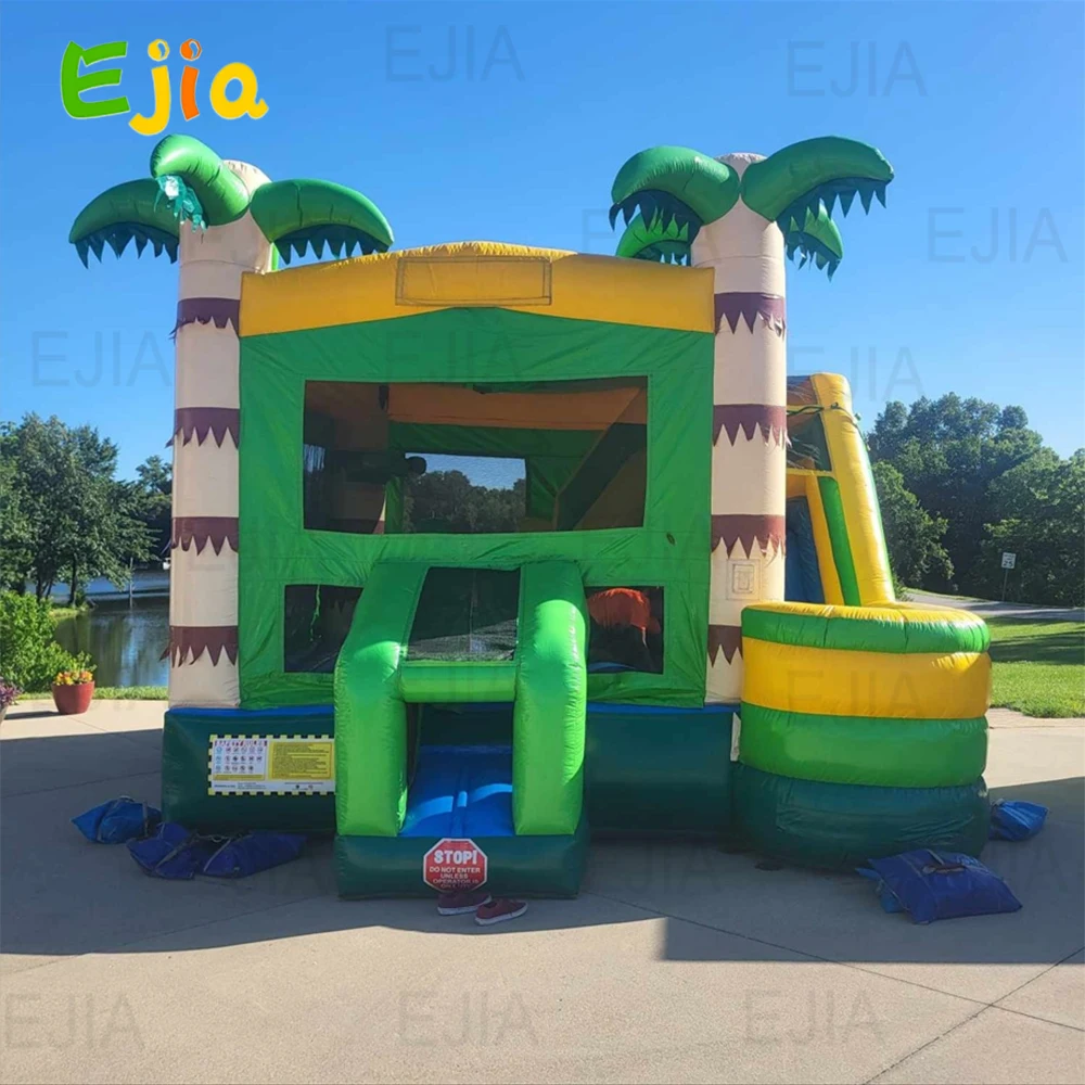 منزل الغابة القابل للنفخ من الدرجة التجارية مع قلعة نطاطة كومبو استوائية منزلق للأطفال من سن 5 إلى 12 عامًا للحفلات والخارجية #1