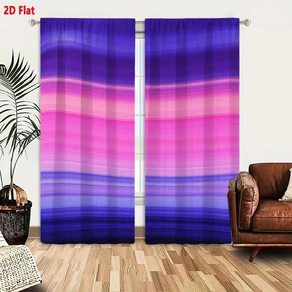 2Pcs Curtains 2D Flat Abstract Gradient Artwork With Smooth Wavy Horizontal Stripes In Purple Pink Blue, Fluid Dreamy Ethereal S