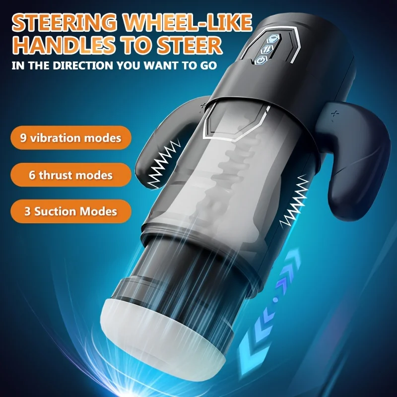 USB قابلة للشحن هزاز التلقائي مص ذكر جهاز استمناء مع مقبض 6 Thrusting و 9 طرق تهتز الرجال الكبار الجنس
