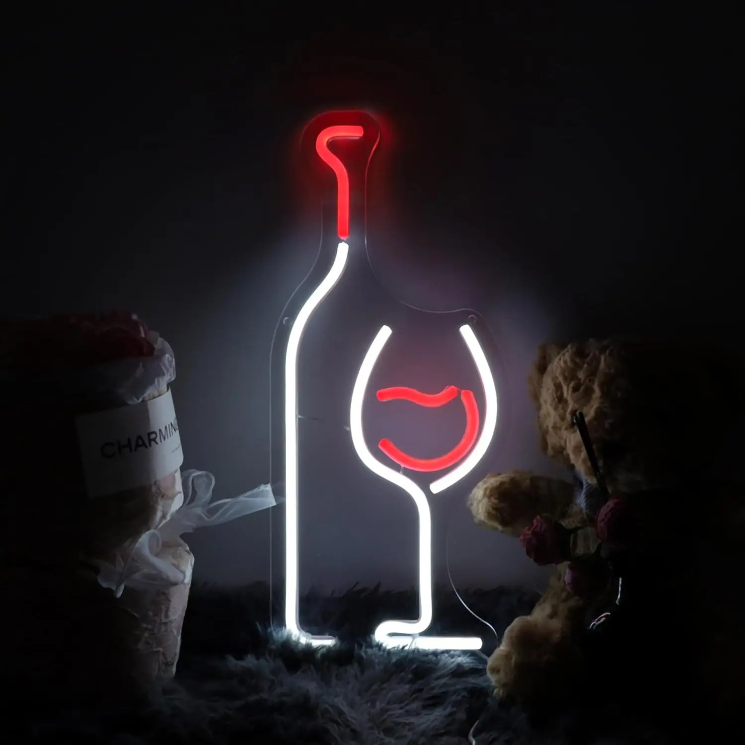 

Red Wine Bottle Neon Sign Tall Glass LED Neon Light Sign with Dimmer for Living Room Man Cave Game Room Bedroom Wall Decor Gifts