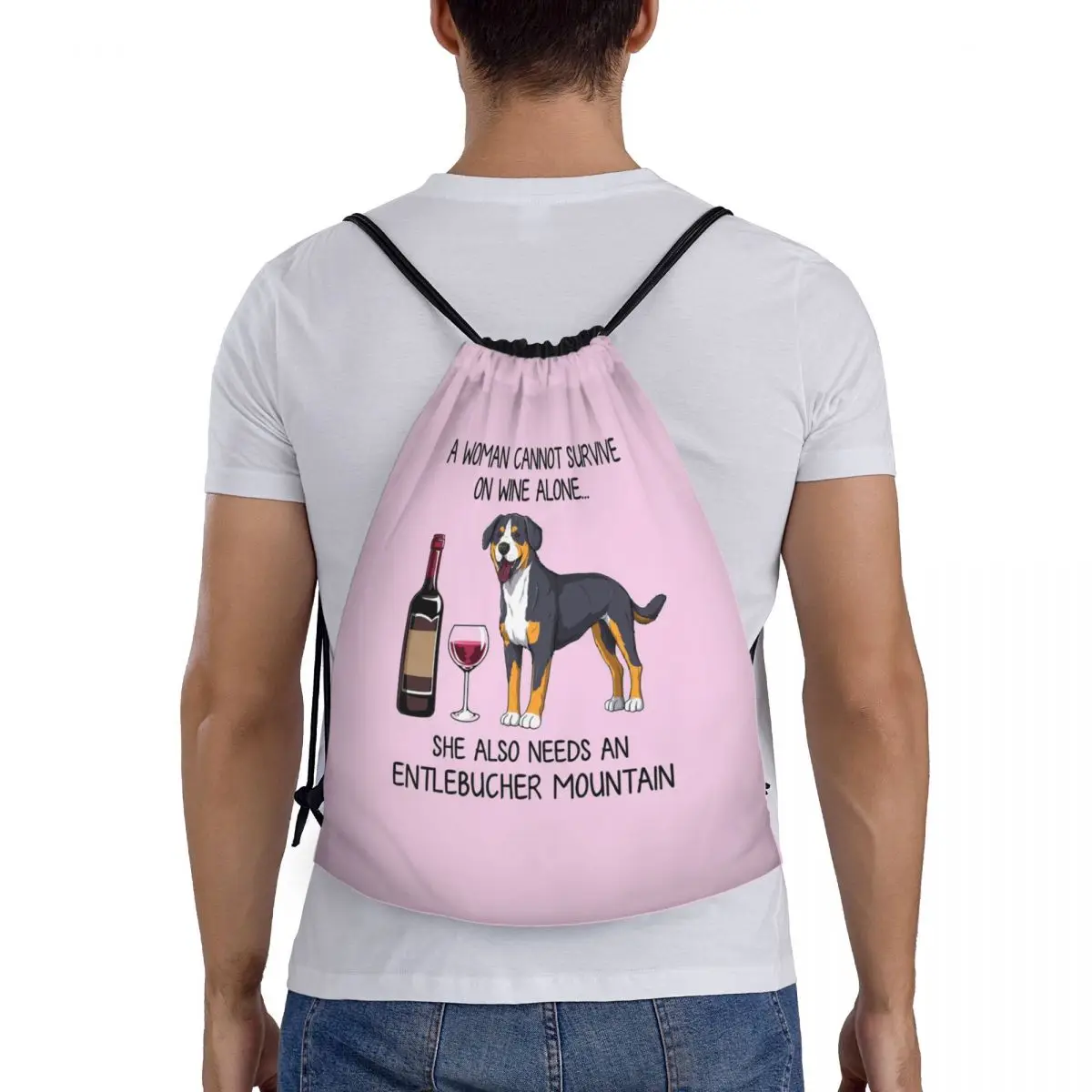 

Рюкзаки Entlebucher Mountain Dog And Wine, забавный подарок для любителей собак, портативные сумки на шнурке, спортивные сумки, сумки для книг, школьные сумки