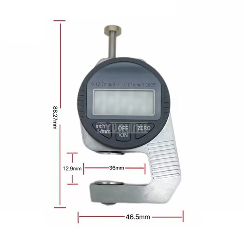 Large-Probe Micrometer Thickness Gauge, Electronic Digital Thickness Gauge, Stainless Steel All-Metal