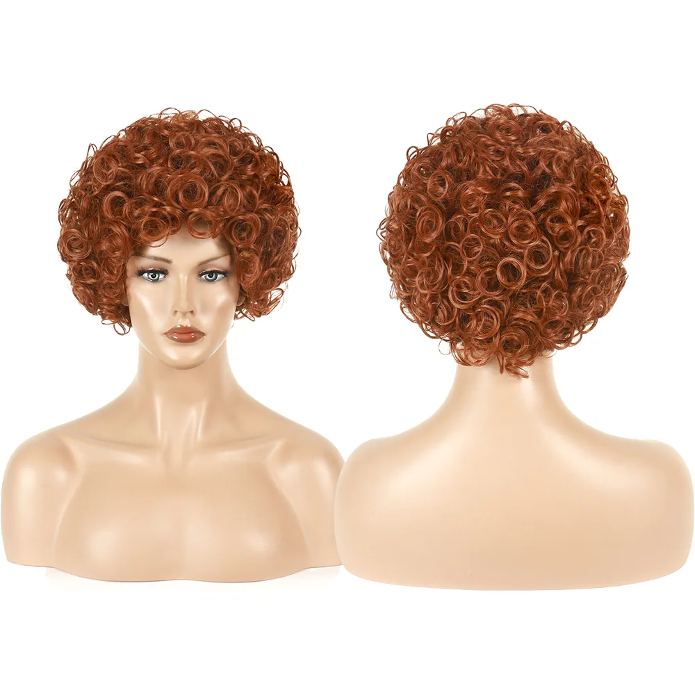 شعر صناعي مجعد قصير 8 بوصة من روبرتس باللون البني مع نسيج طبيعي ورقيق مناسب للشعر المستعار اليومي للنساء