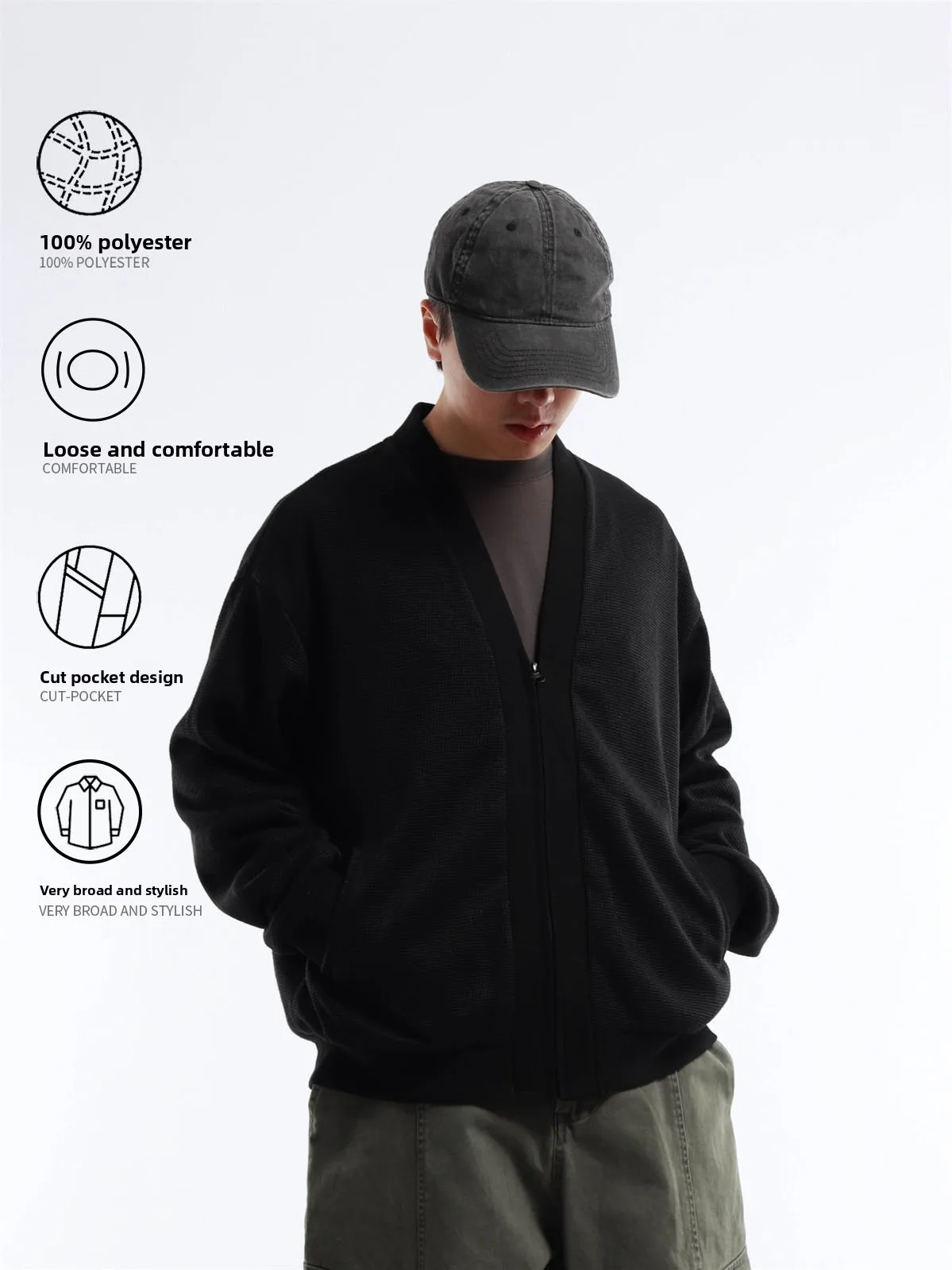 Loose Fit Outdoor Men's Jacket No Collar Layering Coat Spring Autumn Cotton Polyester Blend Youth Fashion Workwear Jacket