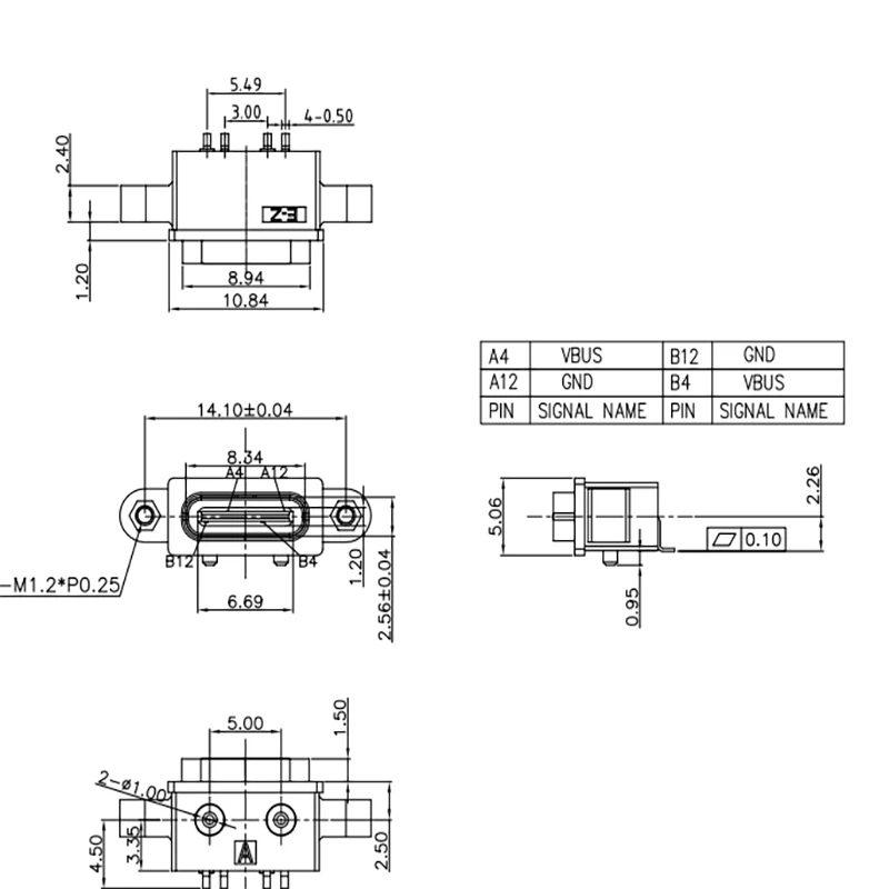 

1-10PCS Type-C 4P waterproof mother seat with double ear screw hole, front and back double-sided plug-in fast charging interface