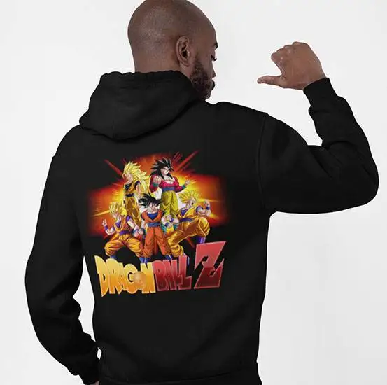 Sudadera con capucha negra de Dragon Ball Z para hombre, ropa informal de algodón con estampado de Super Saiyan Squad, Jersey holgado, diseño de equipo de Anime Unisex ​