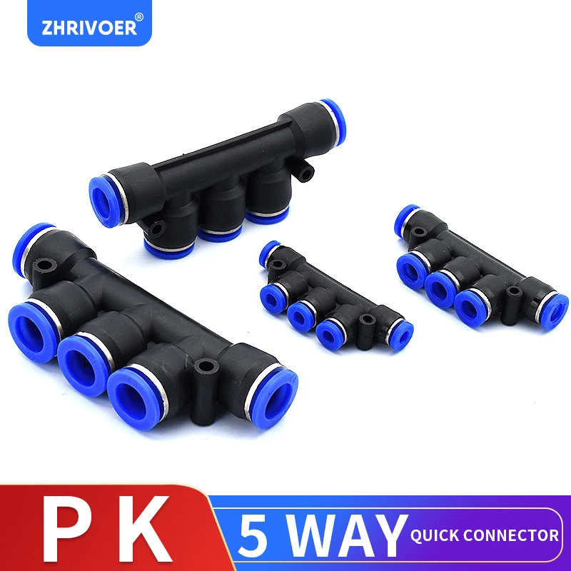 1 pcs Pneumatic 5-Way Connector Quick Fitting Pneumatic Connector Push In Fit For Air/Water Tube PK 4 6 8 10 12mm