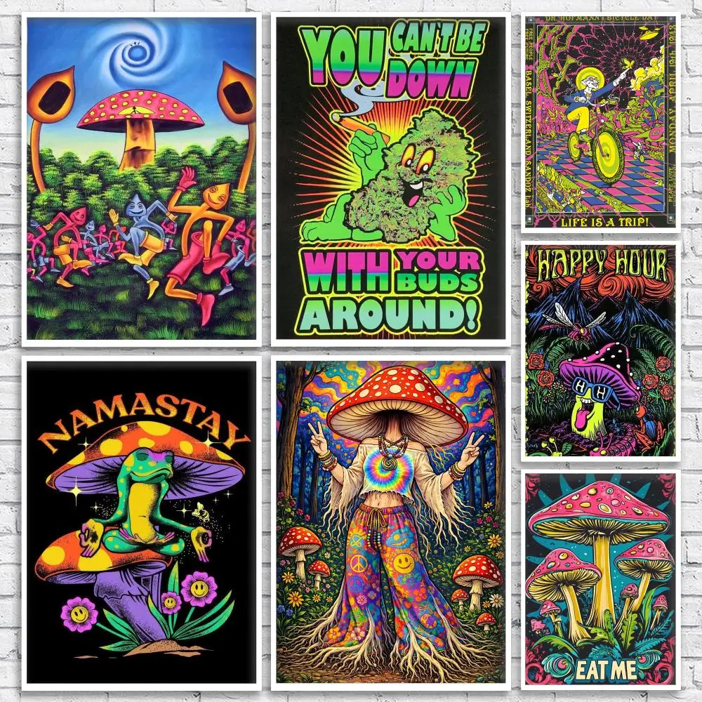 80S Trippy Psychedelic Mushroom Poster Contemporary Wall Art  Print for Bedroom Living Room Home Decor Gift Artwork