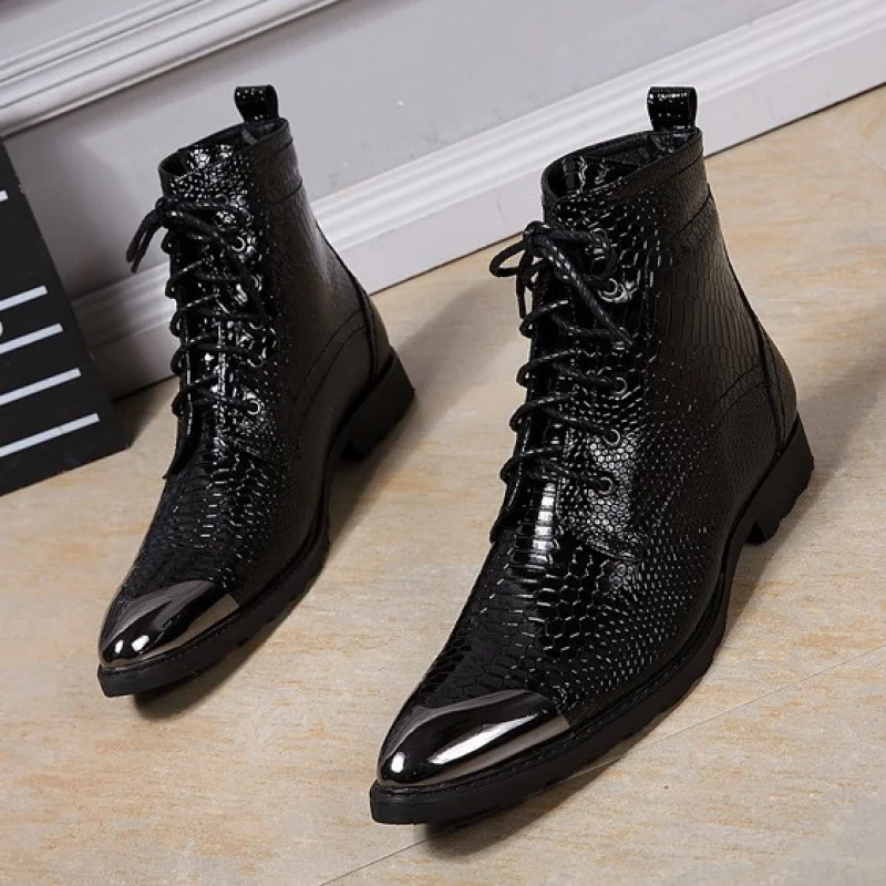 

Высокие ботинки 5 см из натуральной коровьей кожи, модная мужская качественная обувь до щиколотки, мужские зимние ботинки с острым носком на молнии