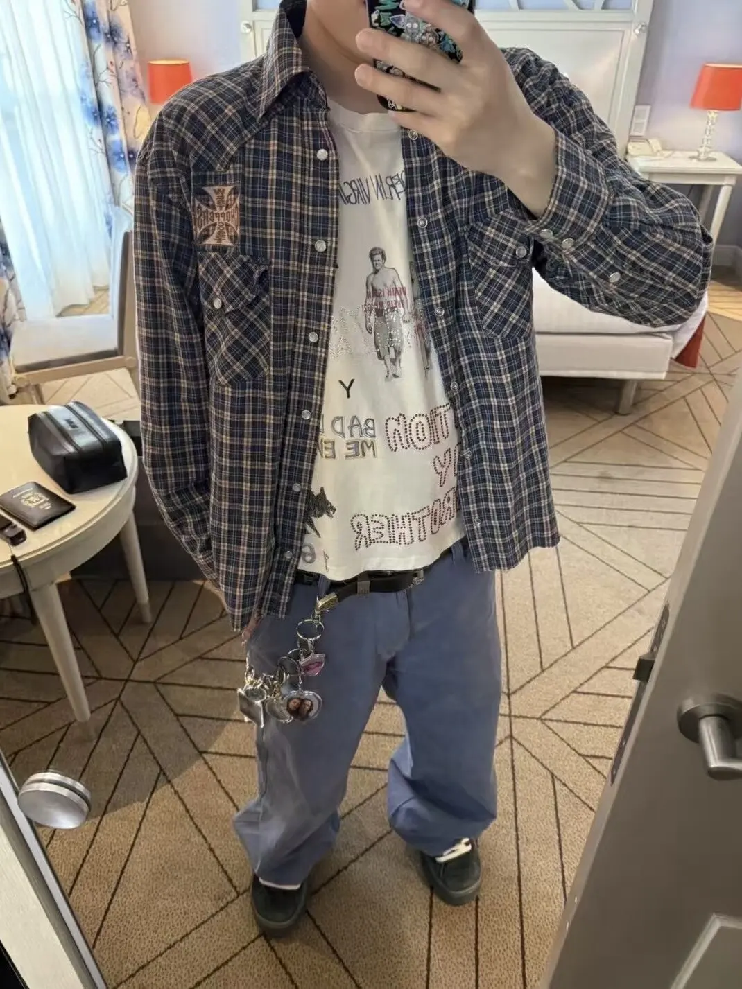 ER/D Legal blue embroidered washed vintage blue checked shirt