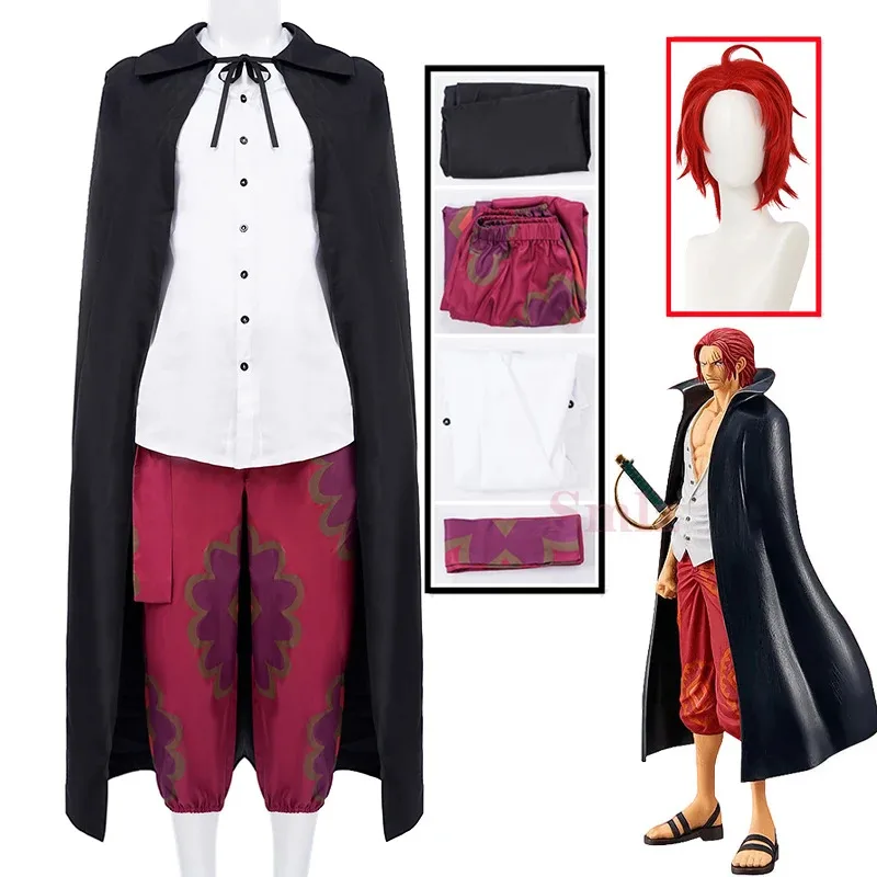 

Shanks Cosplay wig Japan Anime Cosplay Costume Two years Ago Cool Suit Man red Pants Cloak Halloween carnival clothing
