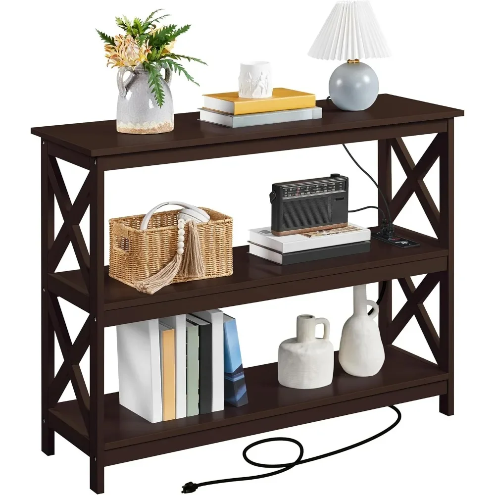 

Narrow Sofa Couch Table with Storage Shelves, Wood Entryway Table Side Table for Living Room, Hallway, Entrance, Bedroom