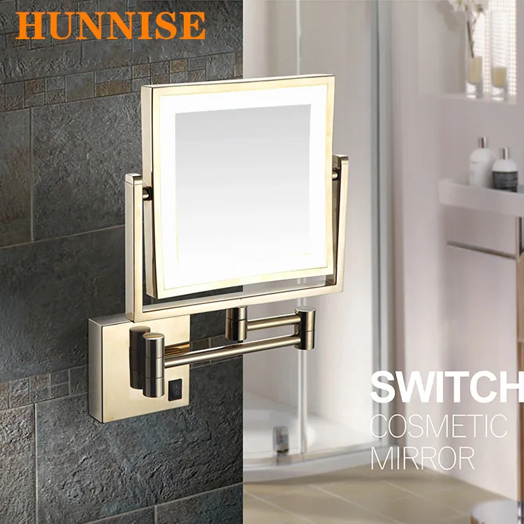 Golden LED Bathroom Makeup Mirrors Newly Square 8 Inch 3X Magnifying Home Makeup Mirror LED Illuminated Light Bathroom Mirrors