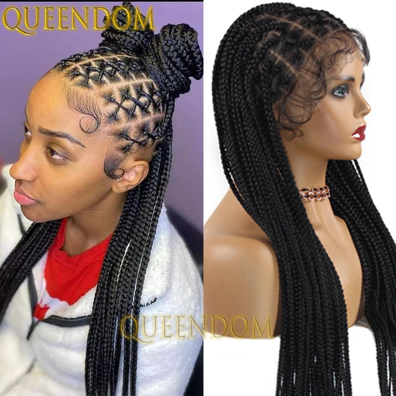 36 Inch Knotless Criss Cross Braid Wig Full Lace Box Braid Natural Silky Plait Goddess Wig Synthetic Cornrow Crochet Braided Wig