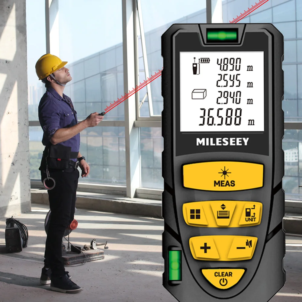 MILESEEY S2 Laser Tape Measure 40M 60M 80M 100M 120M Double Horizontal Bubble Laser Distance Meter