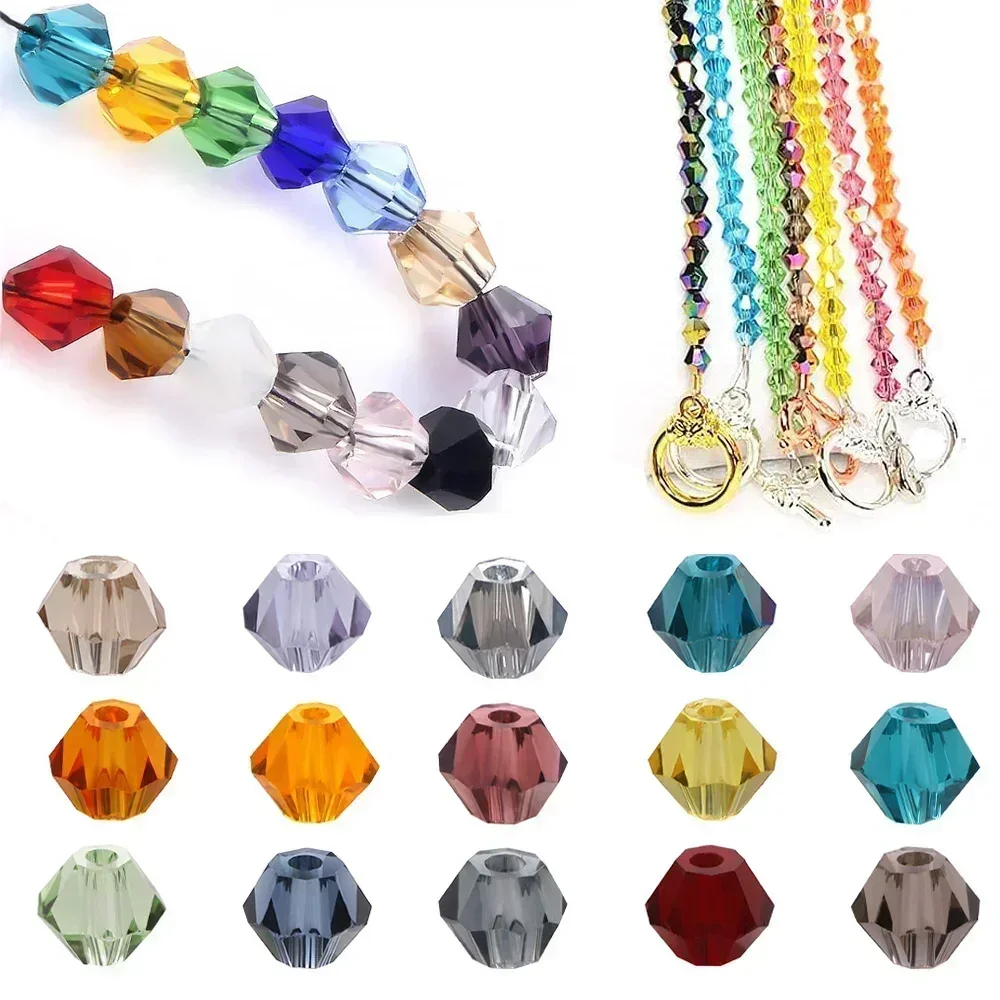 100 Stück Glänzende Kristall-Glasperlen, Bunte Bicone-Glasperlen für Schmuckherstellung, Armbänder, Halsketten, Anhänger und Zubehör – Detail 1