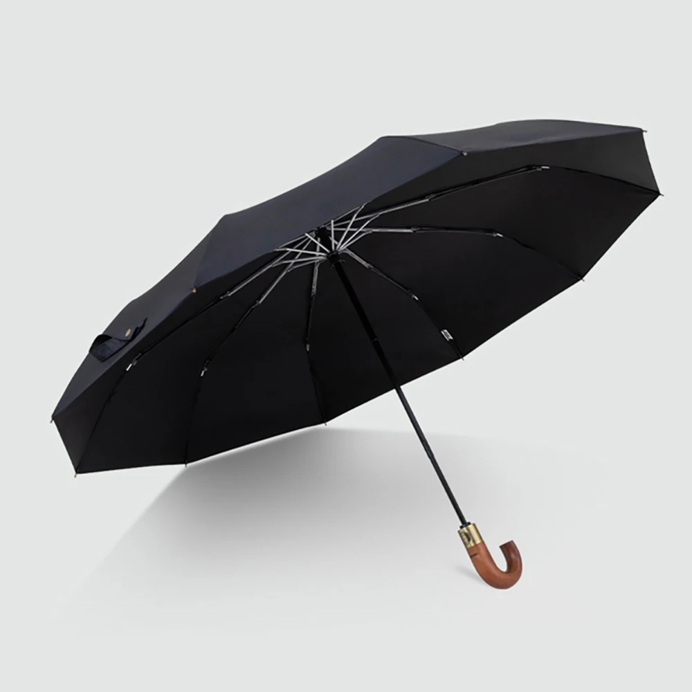 Luxury Wooden Umbrella Windproof 10 Ribs, Parachase Fully Automatic Umbrella Men, Folding Big Golf Umbrella