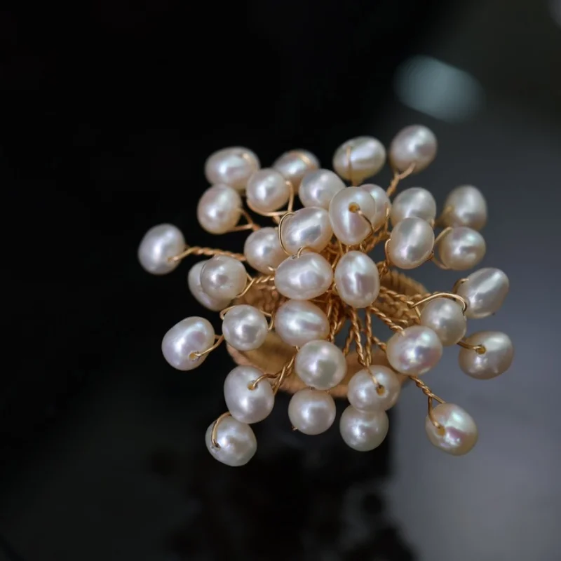 

SGARIT большое кольцо с натуральным пресноводным жемчугом и цветами для женщин, 14-каратное золото, наполненное вручную, свадебные украшения, регулируемое