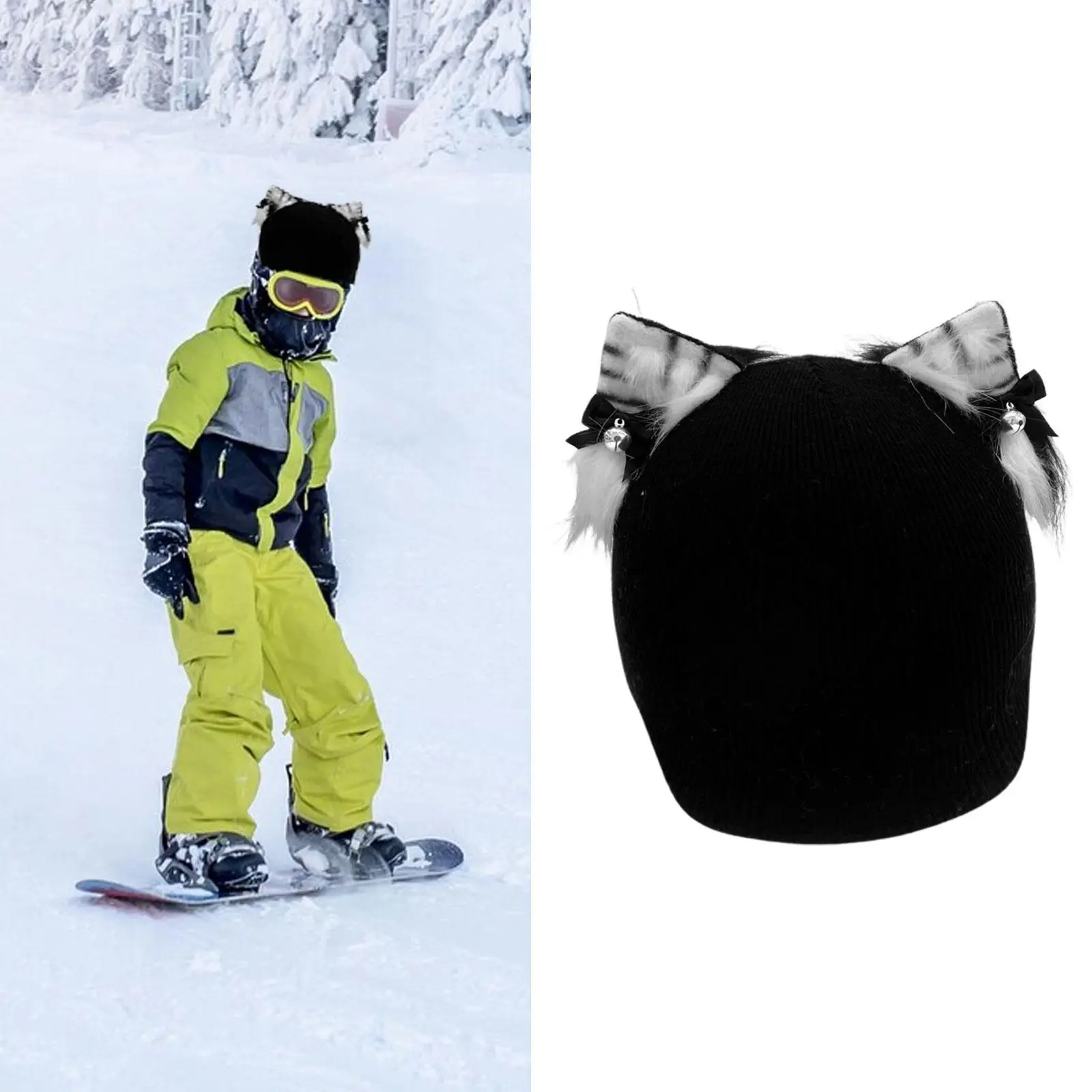 

Snow Ski Helmet Cover Knitted Cap Warm with Bells Snowboard Helmet Cover Ski Helmet Decoration for Biking Riding Bike Skating