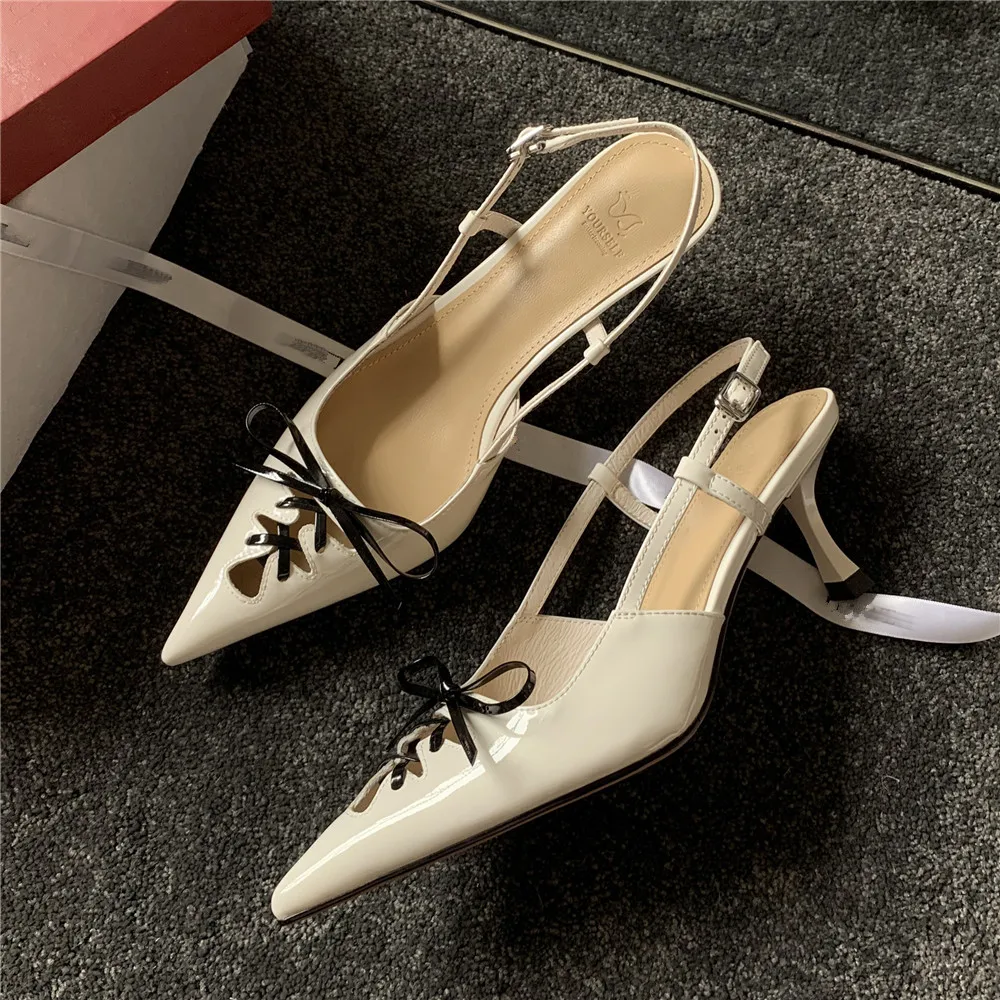 MILI-MIYA New Arrival Slingbacks Women Cow Leather Thin Heels Pumps Butterfly Knot Pointed Toe Dress Party Shoes Handmade