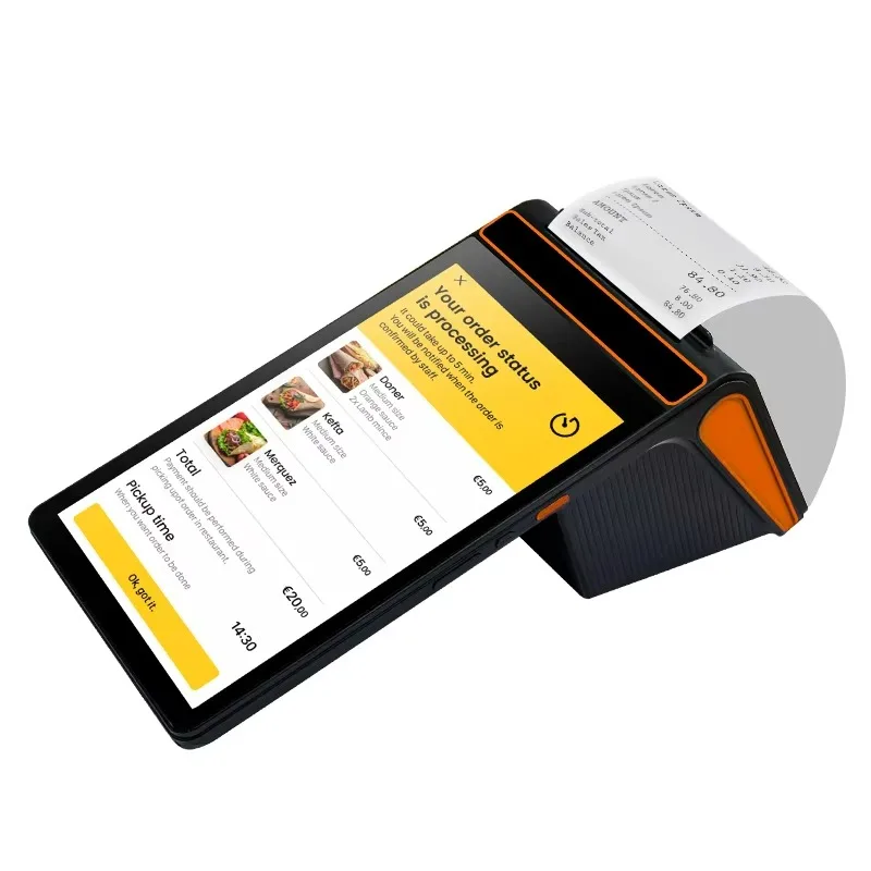 80mmラベルプリンター付きレシートキャッシュレジスターPOS、8インチオールインワンPOS、Android 12、3GB+16GB、ハンドヘルドモバイルPOS端末