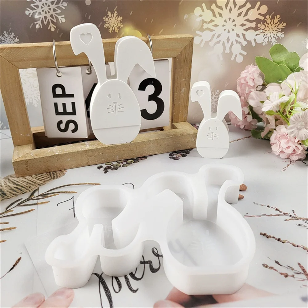 آذان كبيرة أرنب الحلي قالب من السيليكون بيض عيد الفصح الأرنب الراتنج قوالب 2 الأرانب رائحة الجص قالب DIY بها بنفسك مستلزمات صناعة الشموع #1