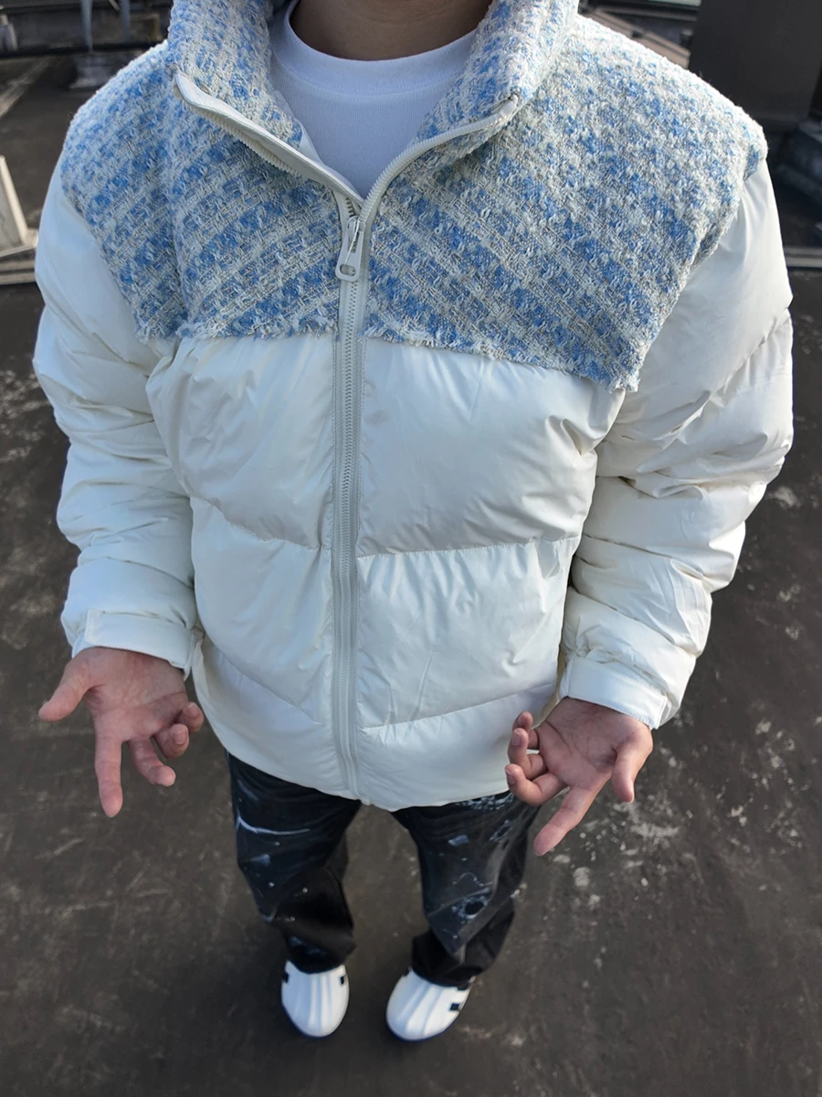 

American Sle Patchwork Cotton Jaet Men's Winter High-End Warmth Bread Sle Stand Collar Couple's Cotton Outerwear