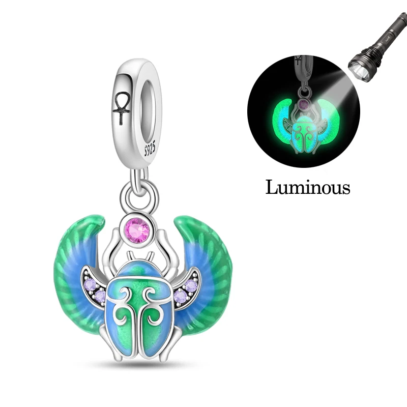 New 925 Sterling Silver Glow Beetle Charms Beads CZ Zircon Dangle Fit Original Bracelet DIY Women Birthday Party Jewelry
