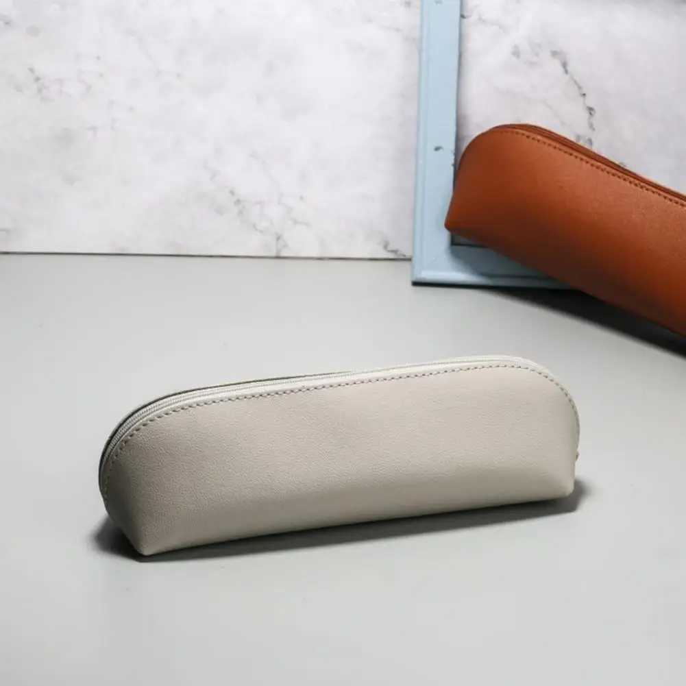 Smooth Zipper Pencil Case Waterproof Faux Leather Pencil Bag Durable Zipper Stationery Case Stylish Makeup Brush for School