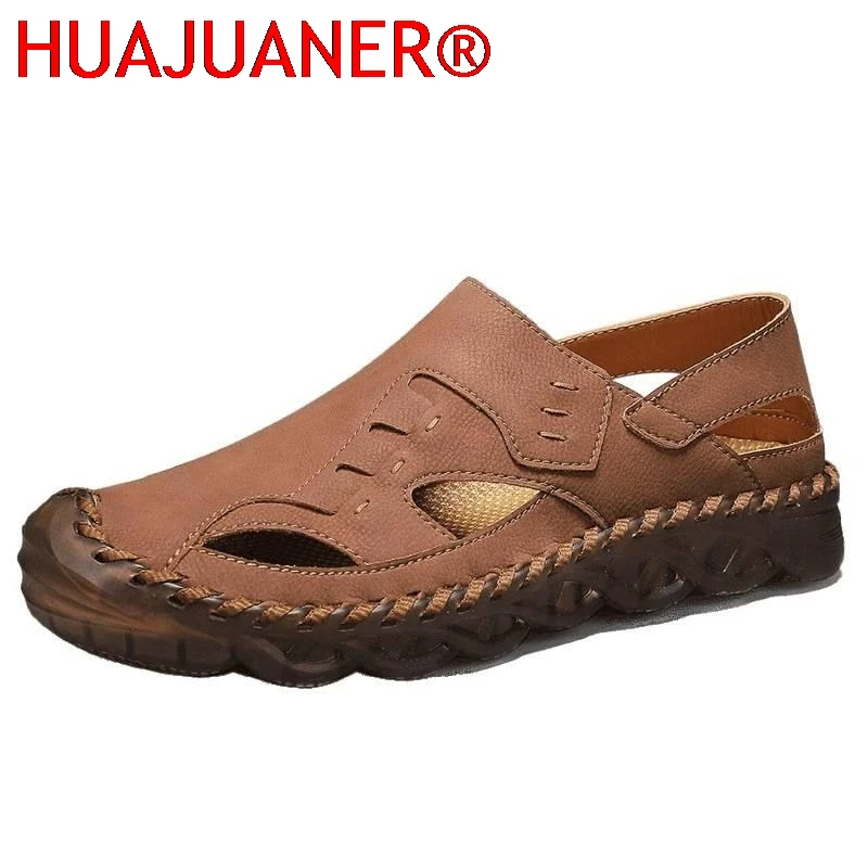 

Летние мужские сандалии из натуральной кожи, повседневная мужская обувь, уличные мужские кожаные сандалии, пляжная обувь, мужская обувь в римском стиле