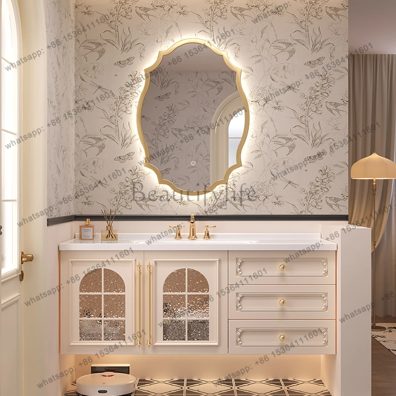 

Современный деревянный узкий шкаф для ванной с зеркалом и смесителем в деревенском стиле, умная мебель для ванной комнаты