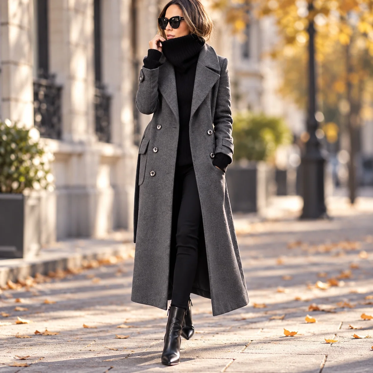 Notched Lapel Long Length Coat Casual with Commuter Long Sleeve Regular Sleeve Elegant Commuter Autumn Women Coat
