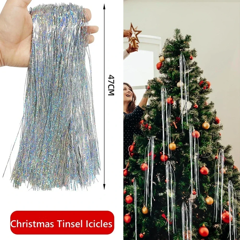 3000 Strands Icicles Iridescent Tinsel Foil Fringe Garland For Christmas Xmas Tree Decorations Party Supplies Holiday Decor