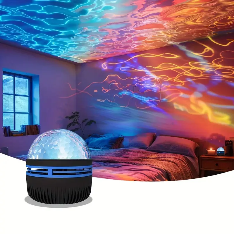 Water Ripple Remote-Controlled Aurora Starry Sky Projection Lamp, Colorful Nebula Ambience Light, Crystal Magic Ball Night Light