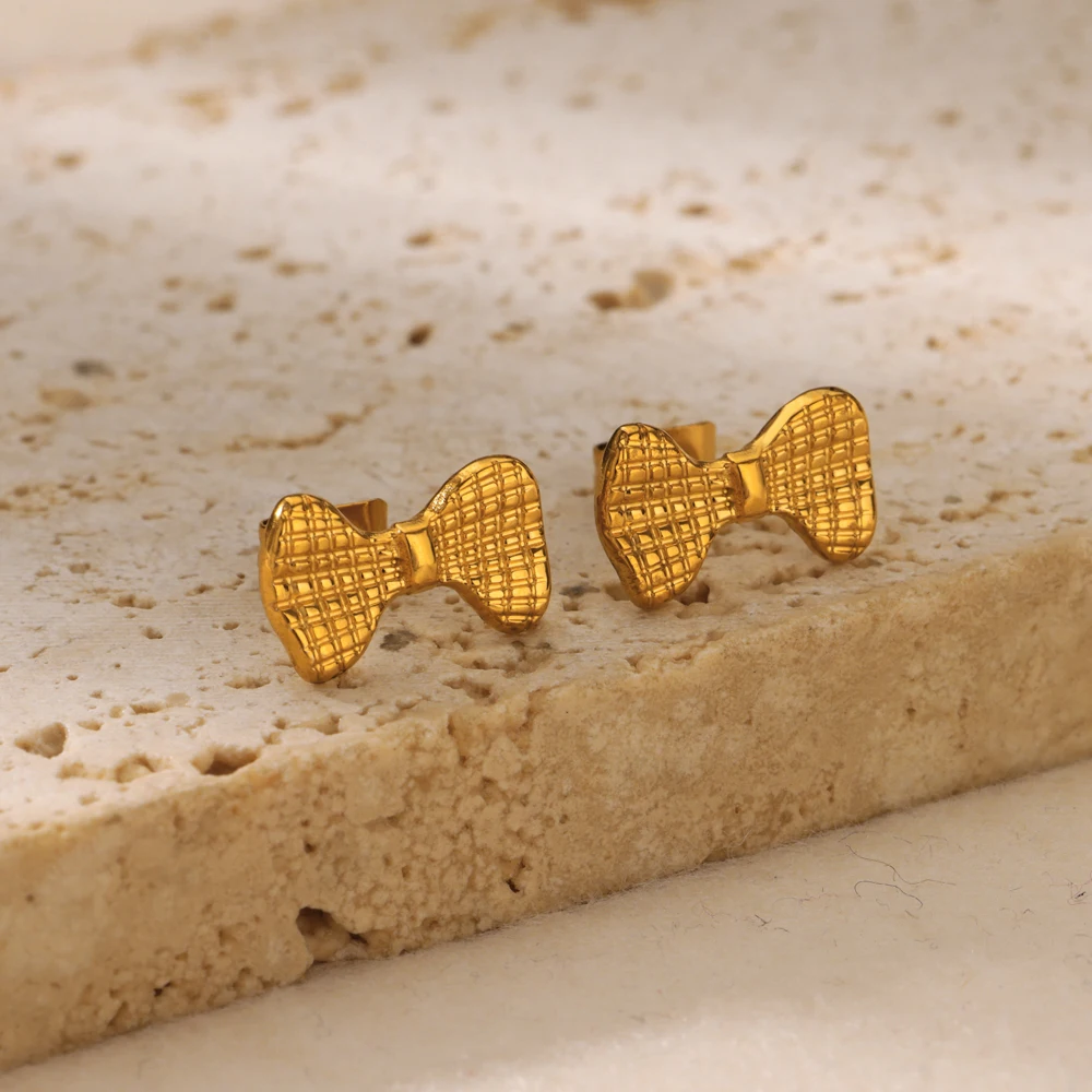 Bow Knot Earrings for Women Gold Color Stainless Steel Tie Stud Earrings 2025 Trend Femme Waterproof Party Jewelry Gifts aretes