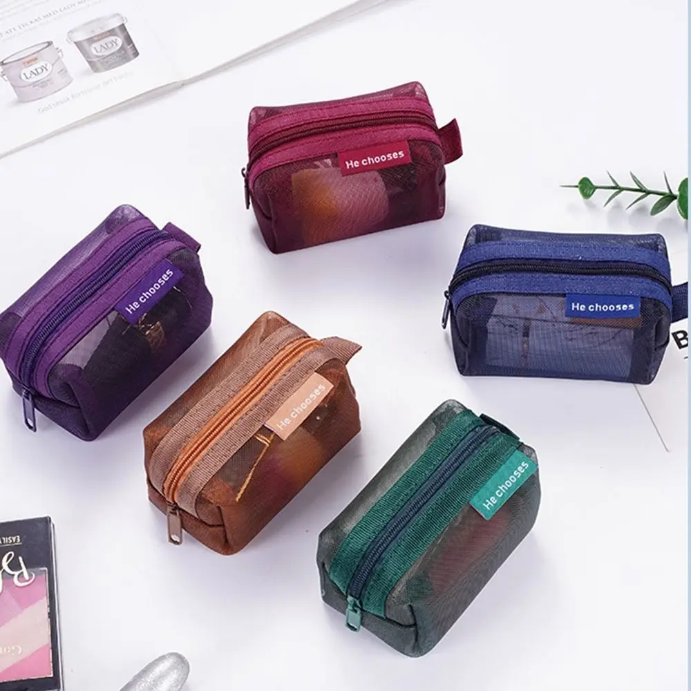 Retro Color Mesh Makeup Bag Zipper Storage Bag Transparent Cosmetic Bag Toiletry Bag Organizer Case Toiletry Storage Bag Girls