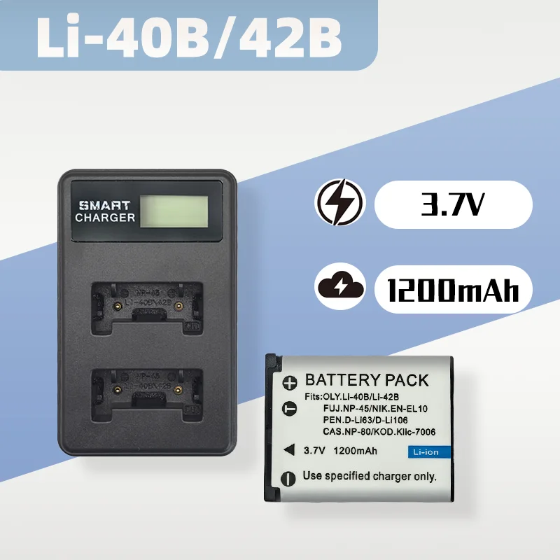 

3.7V 1200mAh Li-42B/Li-40B Battery Charger for Olympus FE280 - Compatible with NP-45, EN-EL10, D-Li63,D-Li108