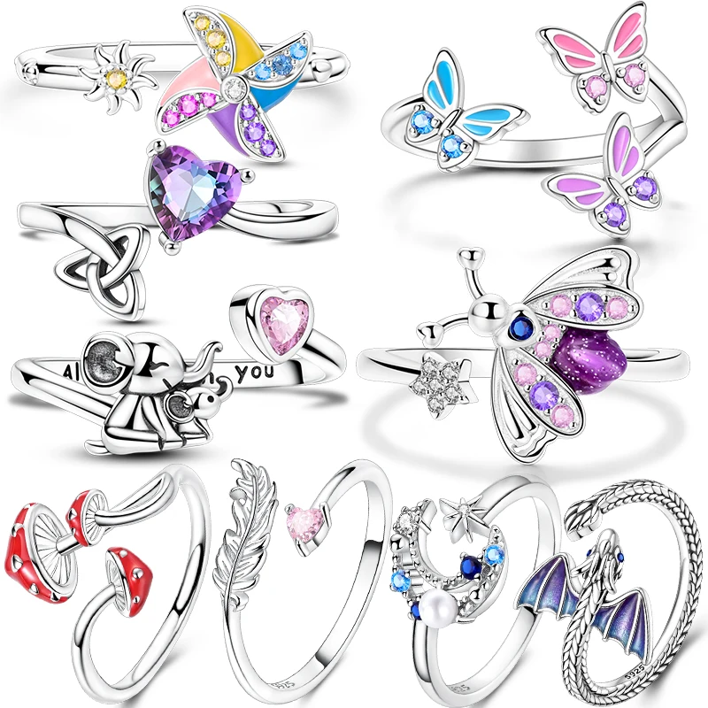 Opening Ring 925 Original Silver Adjustable Feather Fire Dragon Ring Fashion Jewelry Birthday Gift For Women 2025 New