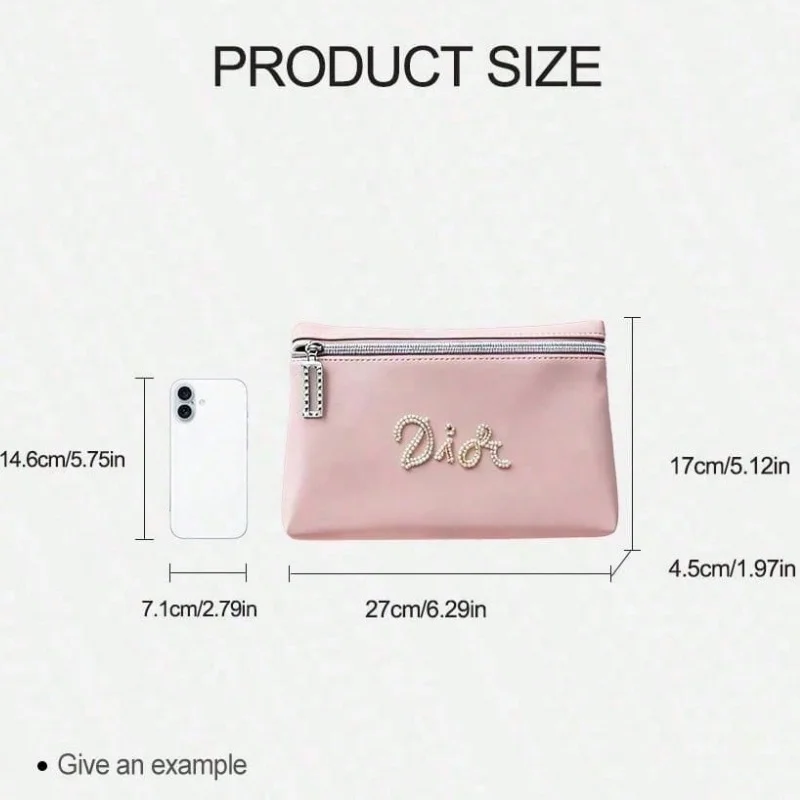 Dior’s Bag Deluxe Pink Designer Waterproof Makeup Bag Hand Beaded Craft Cosmetic Storage Pouch Multi-Scene Use For Commute Trave view 6