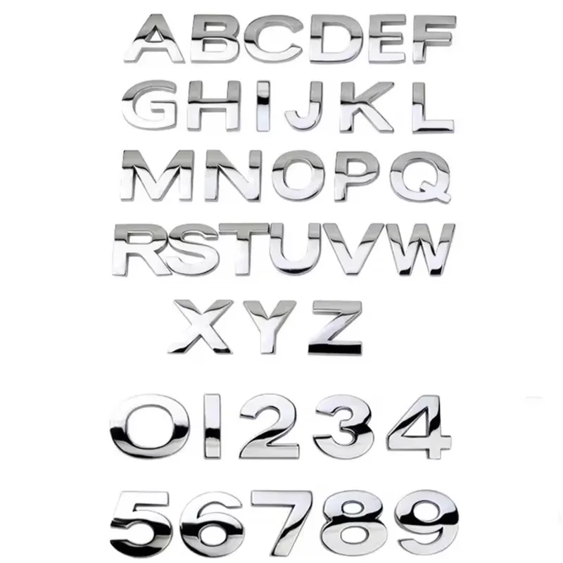 25mm 45mm DIY 2015 3D Sharp Letters Numbers Full Alphabat Nameplate Logo Trunk Badge Sticker I Love Any Cars Black Chrome