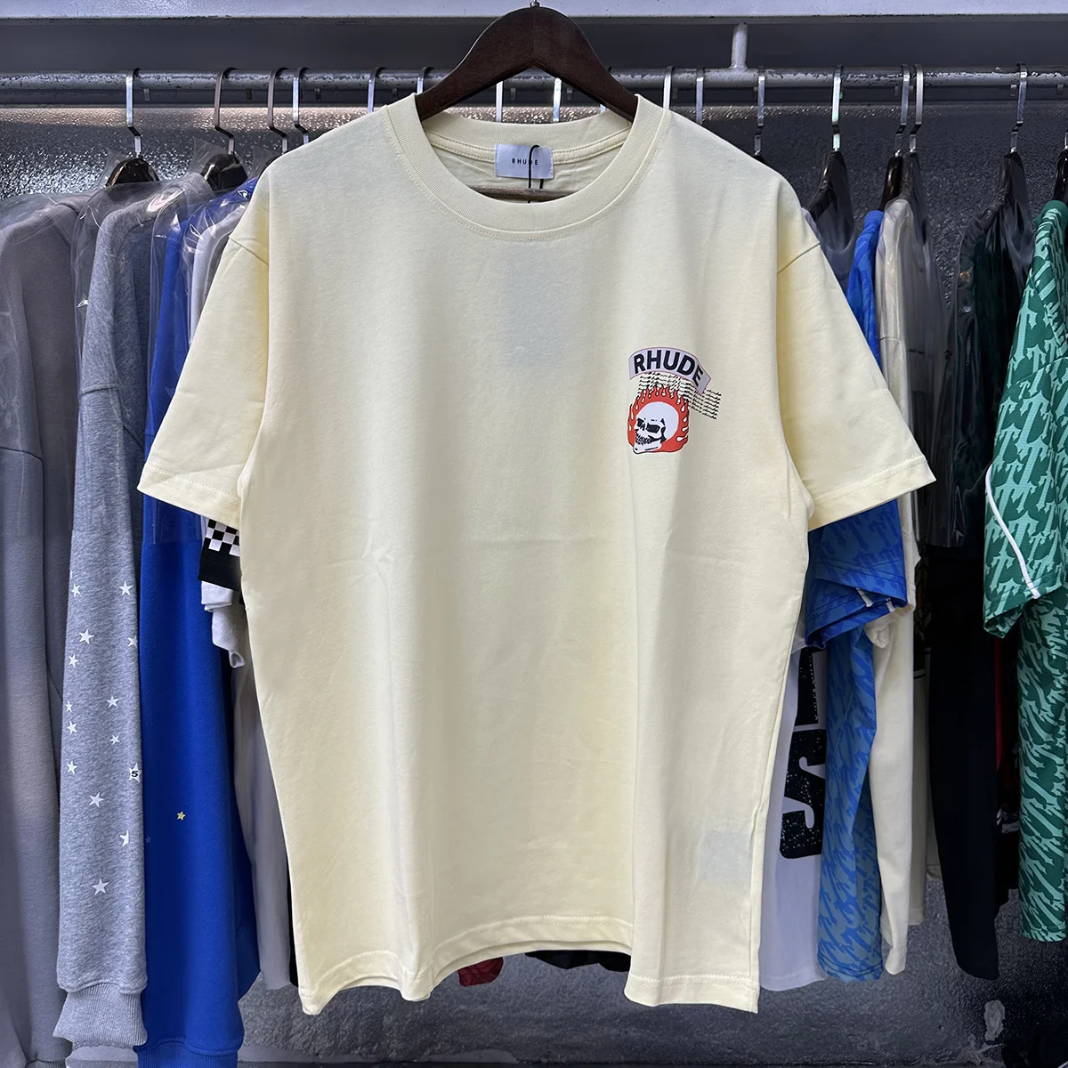 American Style Skeleton Print Loose Fit Cotton round Neck Short Sleeve T-Shirt Retro High Street Casual Unisex Tee
