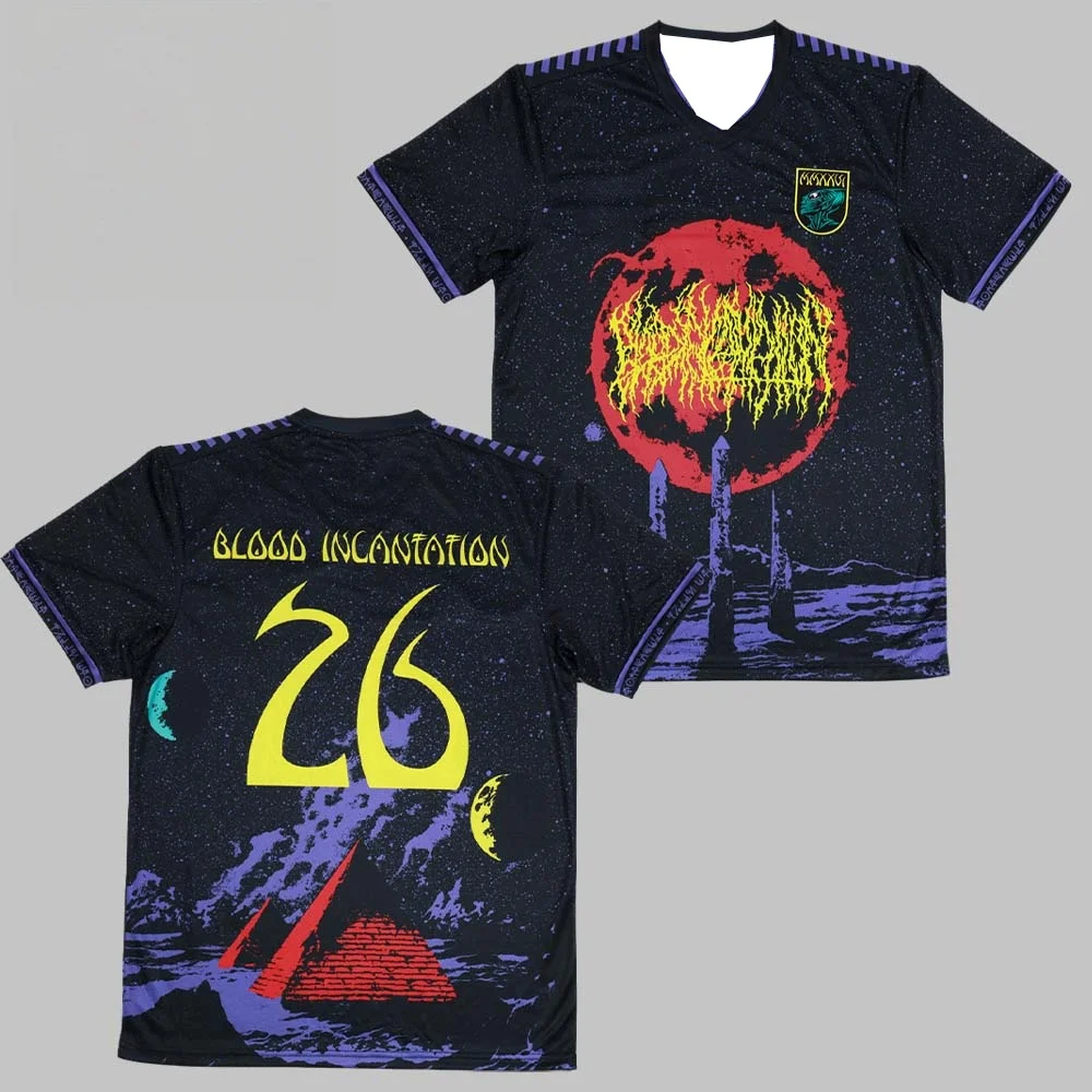 Maillot de football 2026 Blood Incantation 3D Pyramid à col en V imprimé intégral, vêtement familial adapté au quotidien et à l'entraînement