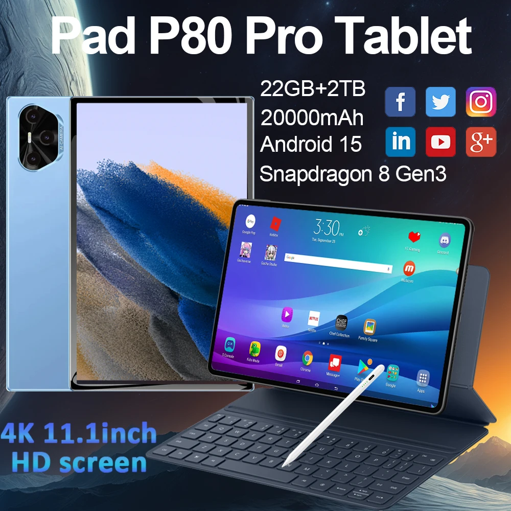 

2025 Original Pad P80 Pro Tablet PC 11Inch Android 15 Snapdragon 8 Gen3 HD 4K Screen Mini PC 5G Network WiFi GPS tablets android
