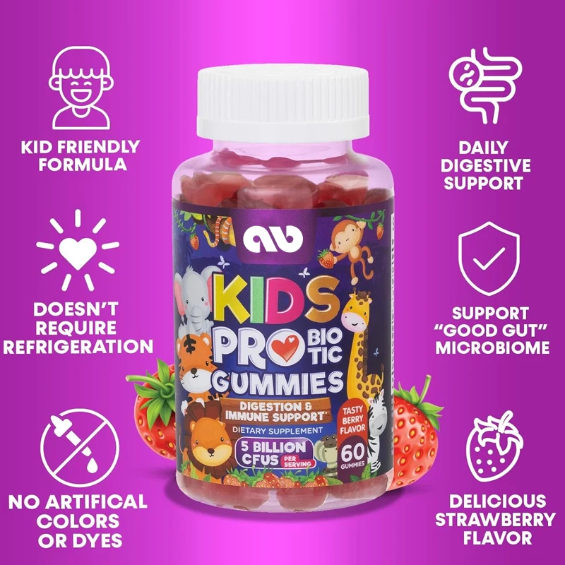 

Children's probiotic gummies - Natural digestive health and immune support vitamins - Gluten and dairy free -60 gummies