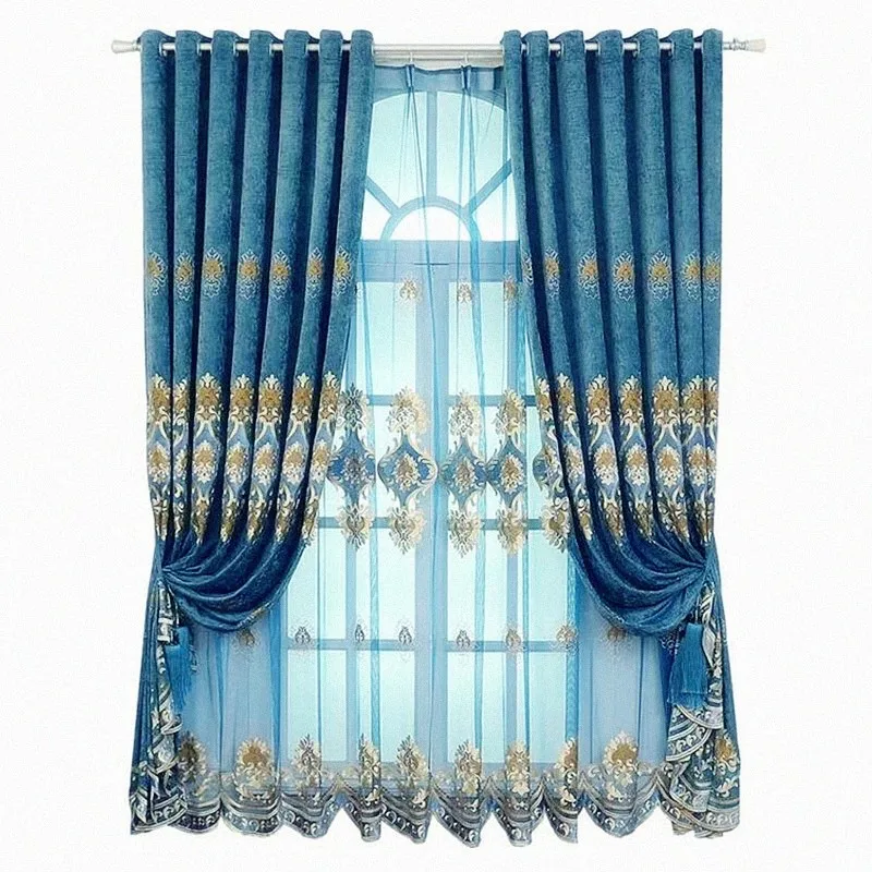 Luxury High-end Chenille Embroidered Curtains European Living Room and Bedroom Window Screen Fabric Custom Window Blackout Decor