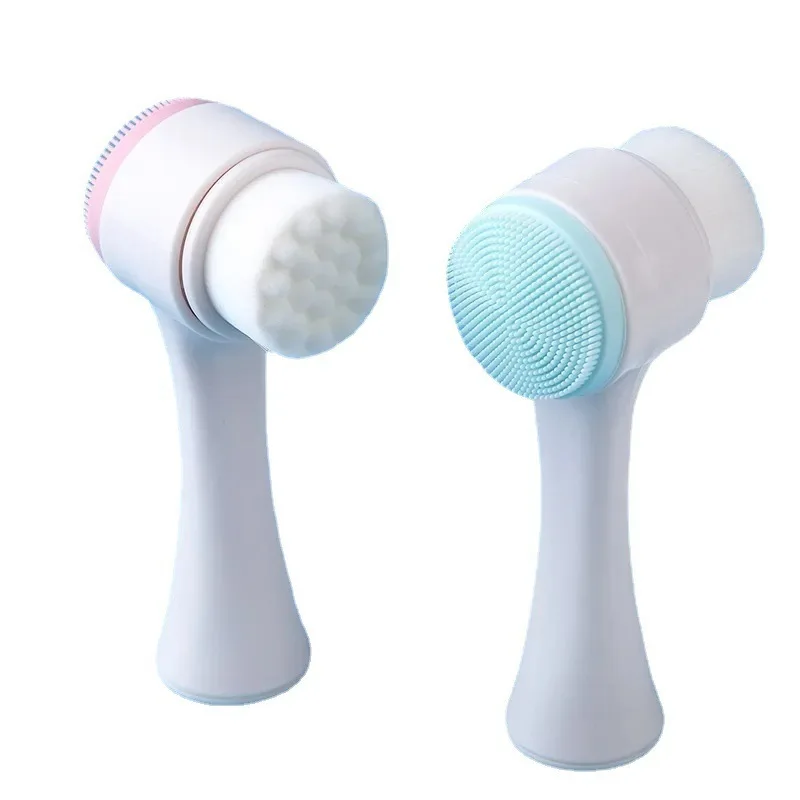 Double Sided Facial Cleansing Brush Silicone Soft Bristles Blackhead Remover Pore Cleaner Exfoliating Massager Waterproof Tool